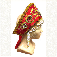 Кокошник Боярыня, красный с золотом