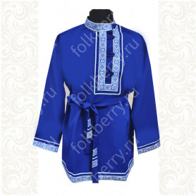 Косоворотка Русич, синий габардин с белым