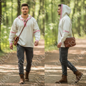 Рубаха мужская с капюшоном, небеленый лён